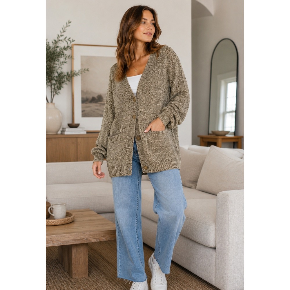 Crystal Kobe Womens 3X Marled Cotton Knit Button Front Cardigan Sweater‎ Tan